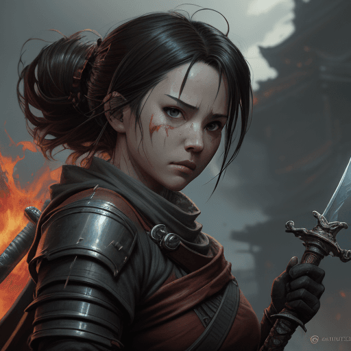 AI generated: cinematic shot, concept art, splash art, masterpiece, a close up of a person holding a sword, concep...