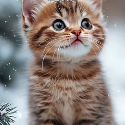 AI generated video: Starting from a still image of a tiny, miniature, cute kitten in a snowy landscape with soft white s...