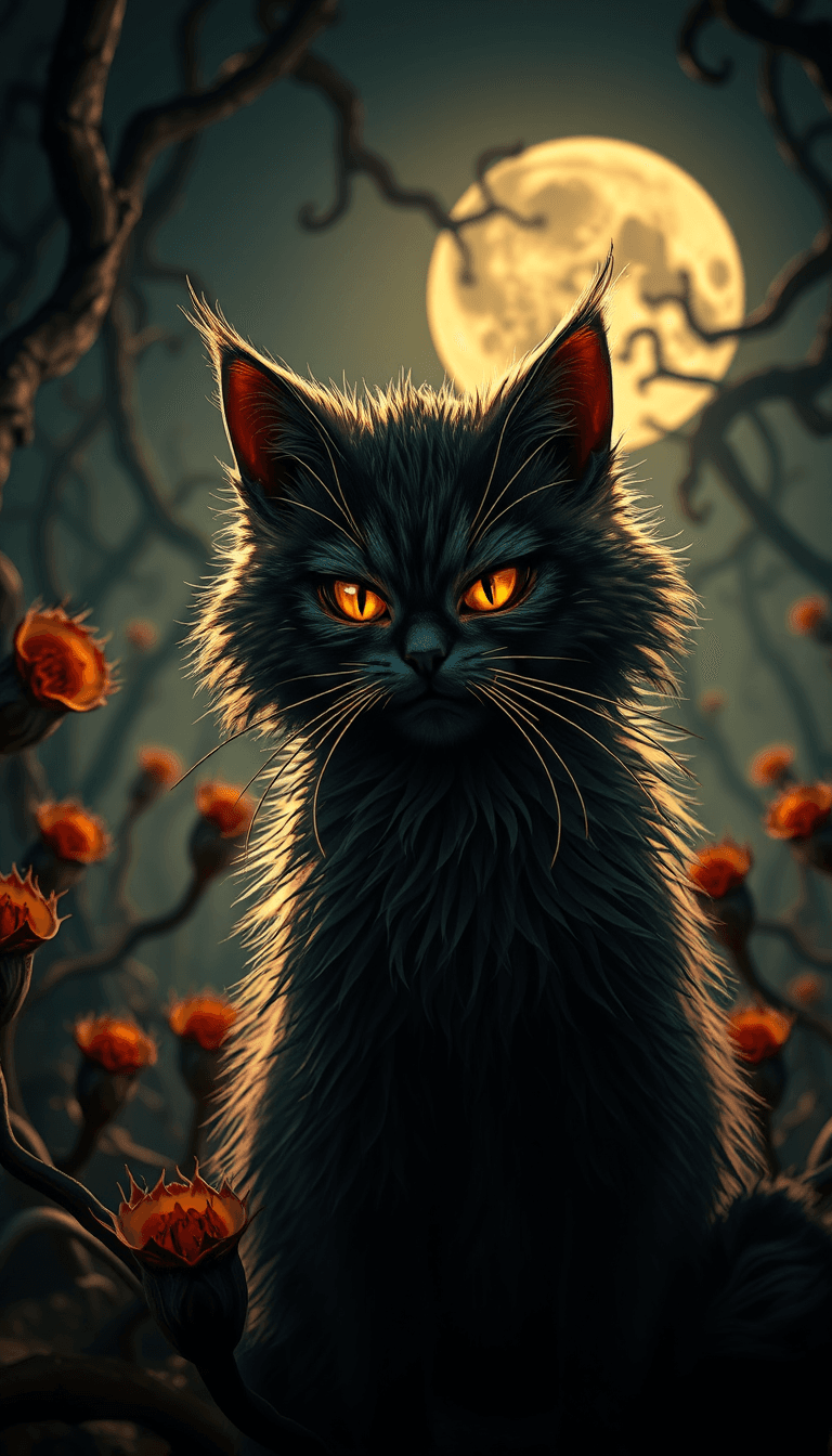 AI generated: A 4K hyperrealistic 3D render of a sinister-looking fluffy cat. The cat's eyes are ablaze with a thi...