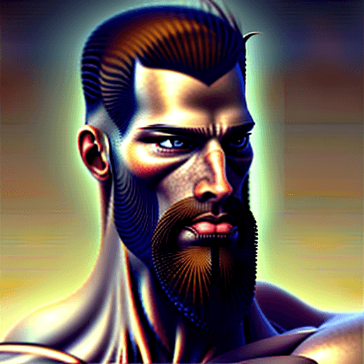 AI generated: portrait of a bearded man with hazel eyes, hazel colored eyes, handsome, muscular, intricate, elegan...
