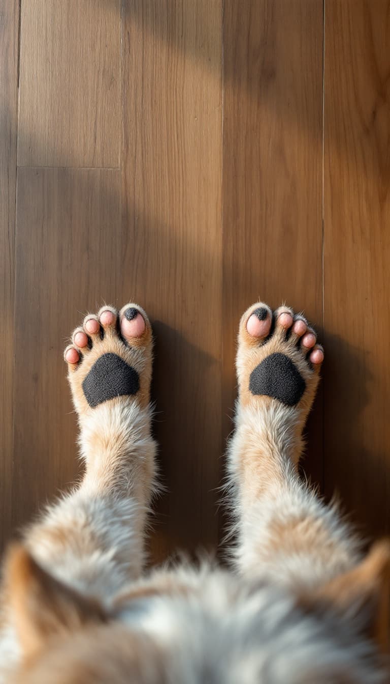 AI generated: POV first-person, I am a dog standing on all fours, looking down at my front paws on the ground.

My...