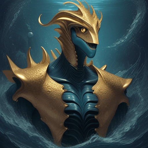 AI generated: a deep-ocean monster with an anthropomorphic, golden iris whose head width is one-third of the shoul...