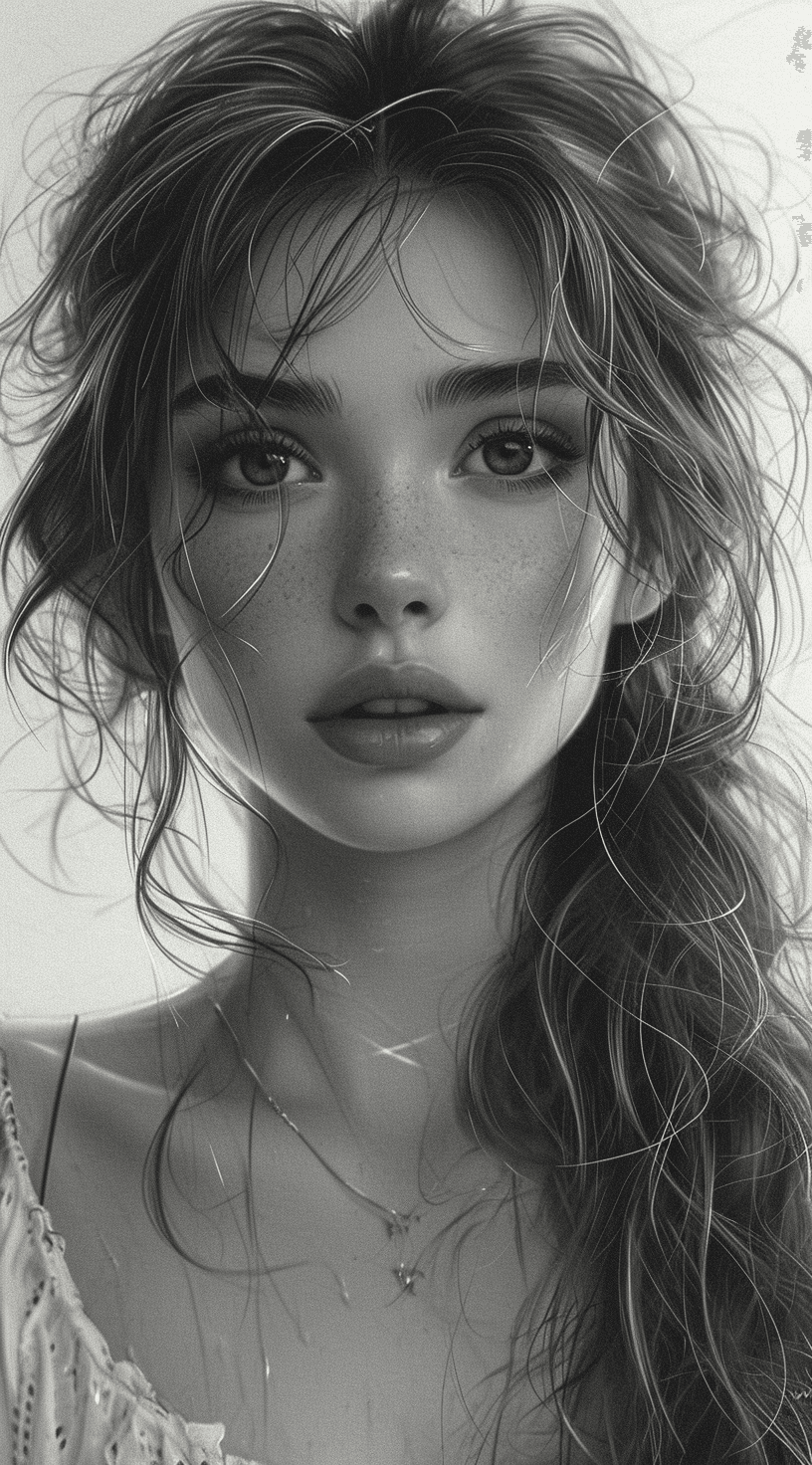 AI generated: drawing of a girl with long hair and big eyes, in the style of artgerm, todd mcfarlane, high quality...