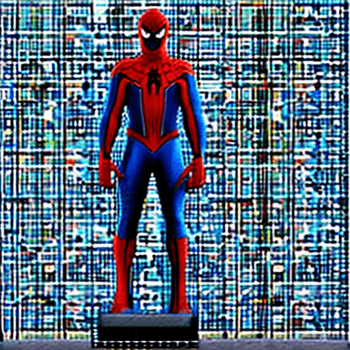 AI generated: High resolution full body futuristic spiderman, his suit should be white with gold and marquise blue...