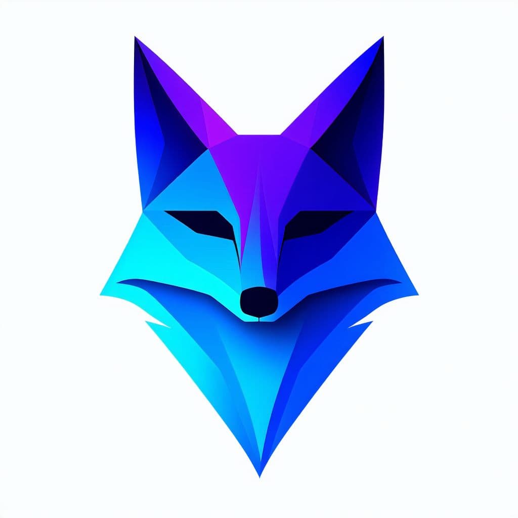 AI generated: Minimalist geometric logo design, abstract fox head shape, modern and sleek, gradient blue and purpl...