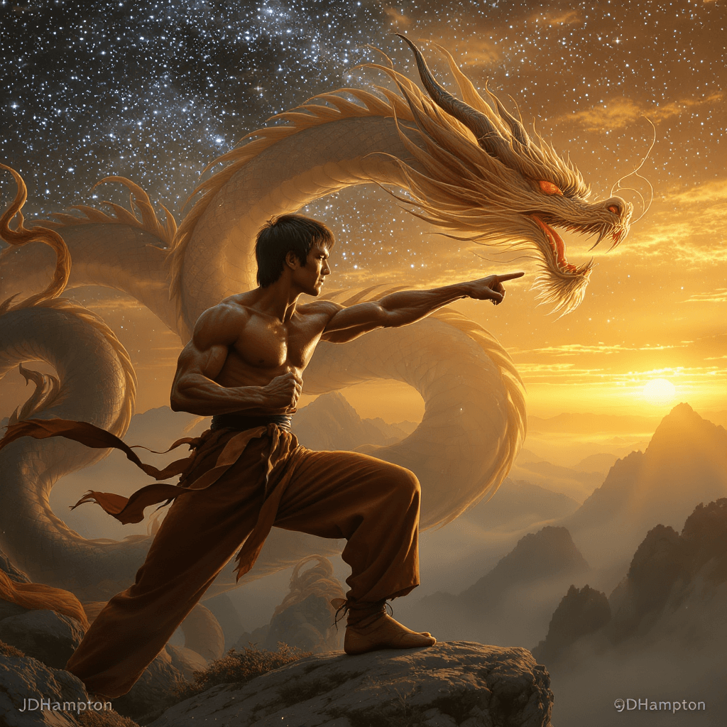 AI generated: Bruce Lee at his physical peak, full knowledge of martial arts, science, physical and spiritual leve...