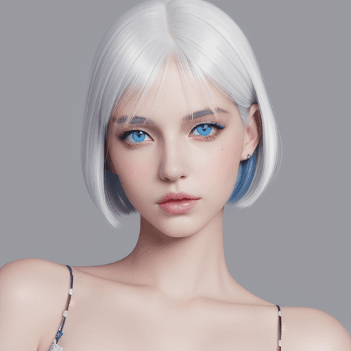AI generated: model with white bob hair and grangia, with beautiful blue eyes in a realistic style