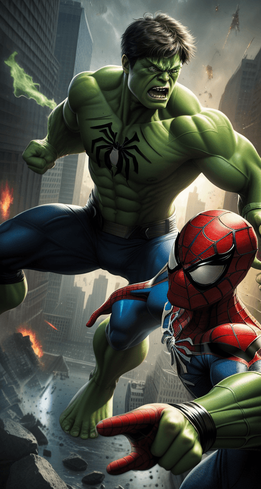 AI generated: A superhero going into battle to fight a villain, battle of ideals, Heroic, epic, Realism, hulk vers...