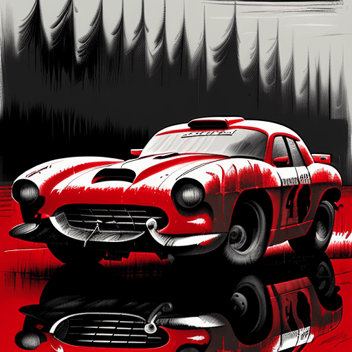AI generated: red race car, in the style of sam spratt, historical illustrations, old masters, genndy tartakovsky,...