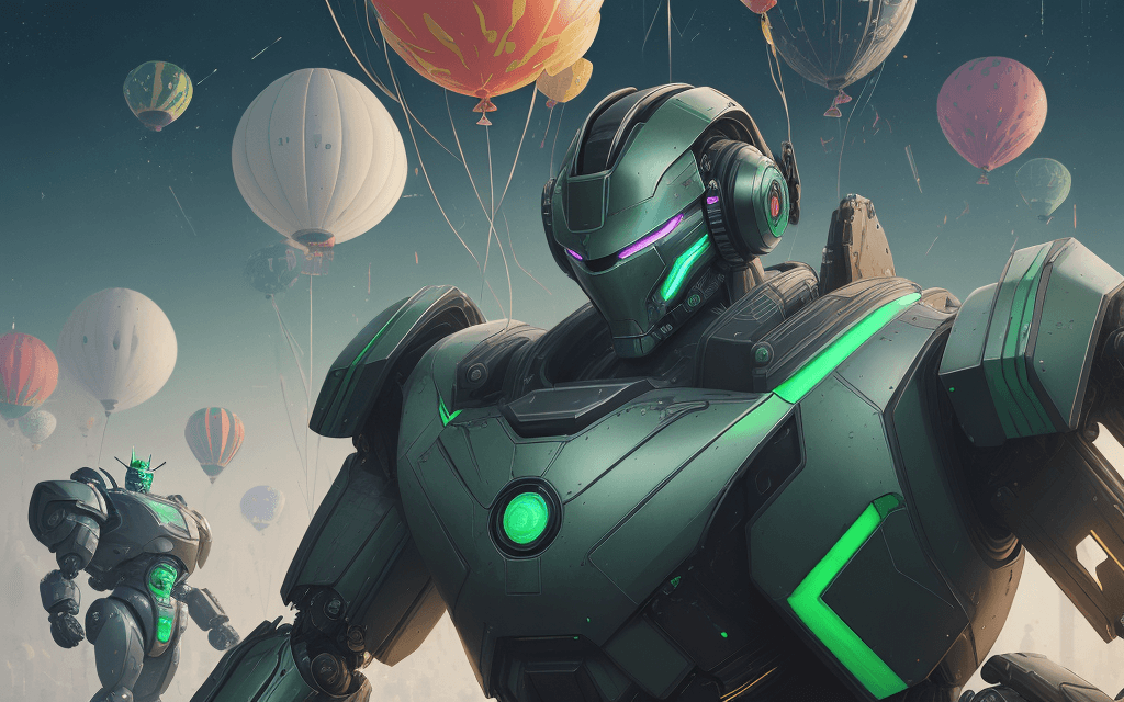 AI generated: a close up of a poster with great robot warrior , have strong body ,stands after the battle, looking...
