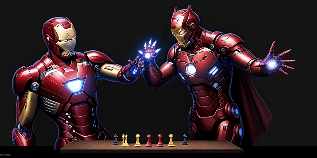 AI generated: iron man joue aux echecs avec batman,  concept art:: --ar 16:9