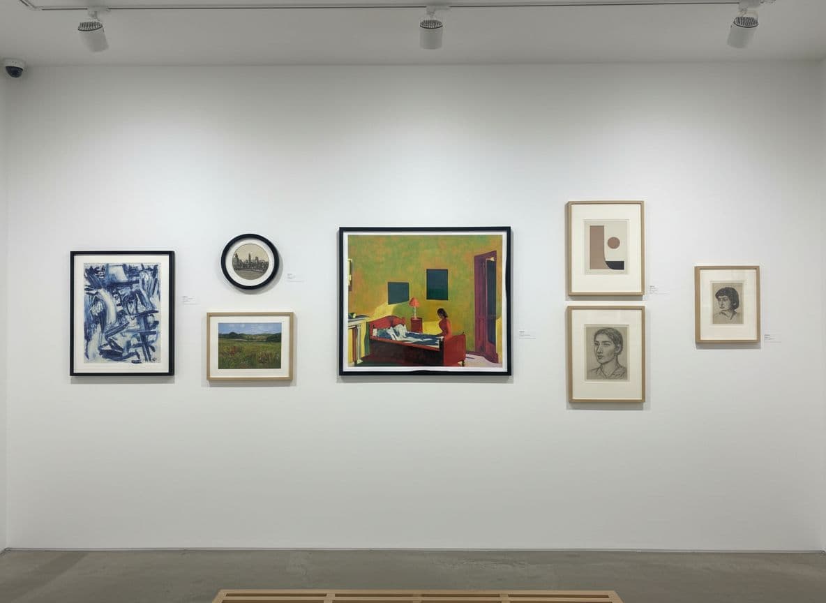AI generated: put the painting in a gallery wall, white wall, art setting