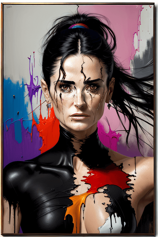 AI generated: a textured abstract painting on the canvas of demi moore in colorful tones, in the style of martin a...