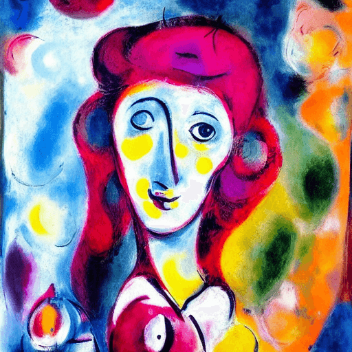 AI generated: abstract portrait painting of woman, marc chagall style

