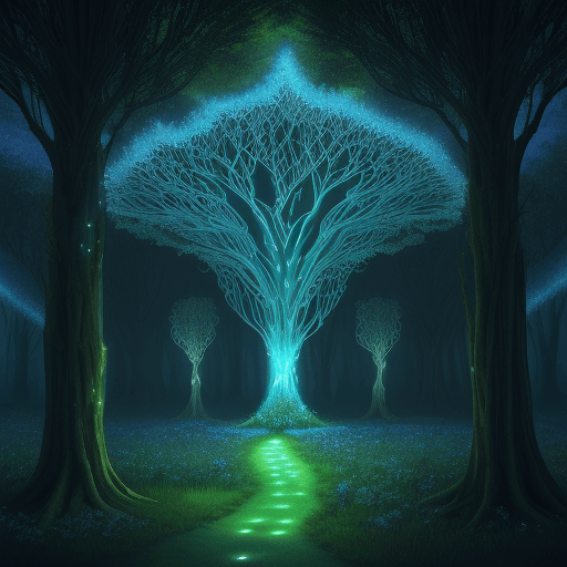 AI generated: /imagine prompt:Enchanted Grove with fractal patterns, bioluminescent flora, and serene ambiance. --...