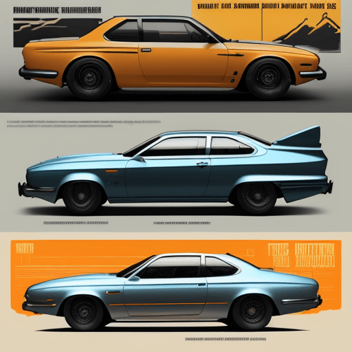 AI generated: highly detailed infographic of retrofuturism m3 style cars found in popular mechanics magazine | vin...