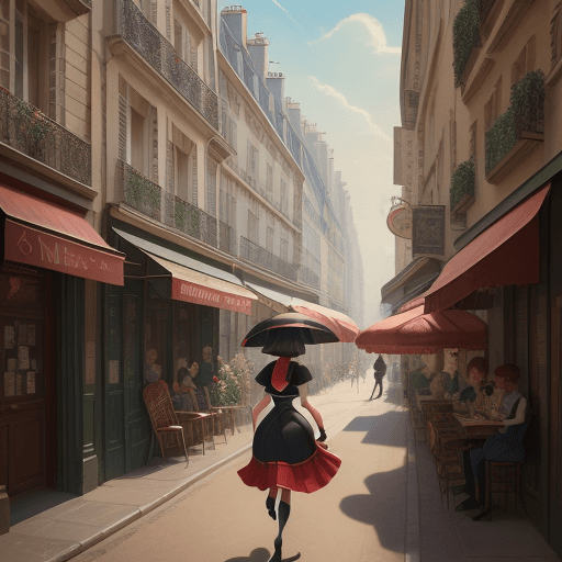 AI generated: an illustration of a girl walking down a street, in the style of disney animation, pre-world war ii ...