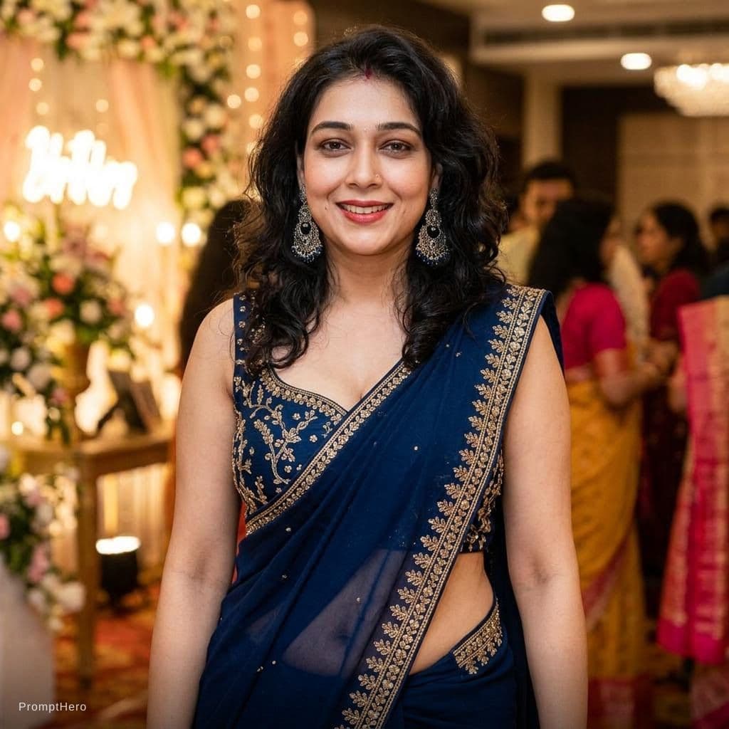 AI generated: Make this image in hot saree showing cleavage and navel