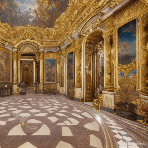 AI generated:  Inside a resplendent Baroque grotto, replete with intricate carvings, ornate statues, and a majesti...