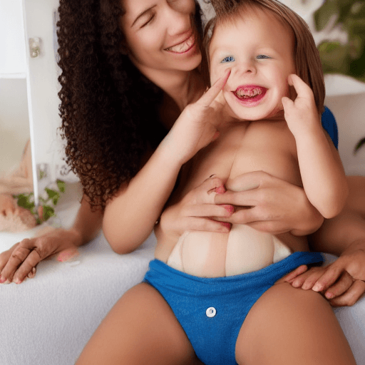 AI generated: Woman, mom, bathing clothes, looking into the camera, perfect body, all body parts visible, playing,...