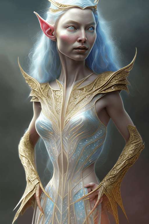 AI generated: morfydd clark, galadriel :: Flaming elf, Intricately Designed Nordic Armor, Photograph Taken on Niko...