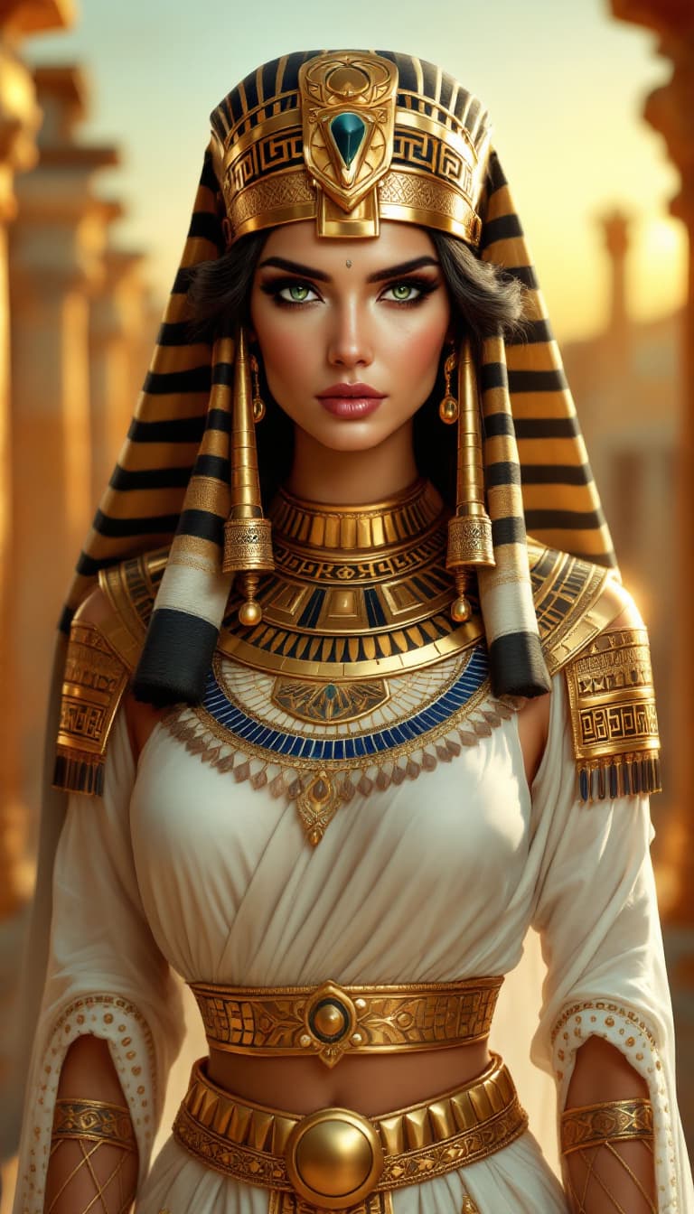 AI generated: "Image is a highly stylised and detailed portrait of Cleopatra dressed in ancient Egyptian inspired ...