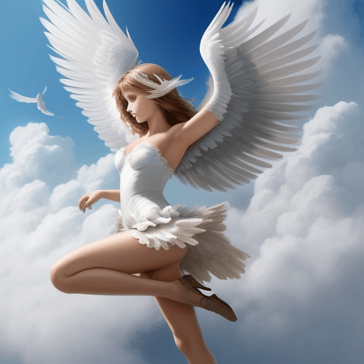 AI generated: Ange femme dans les nuages, ailes plume