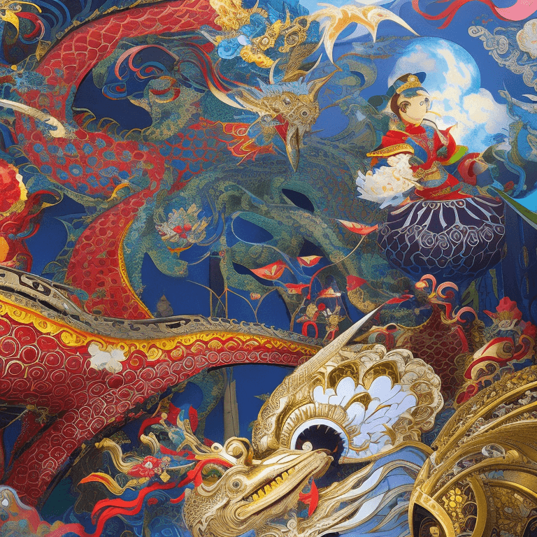 AI generated: Kyoto Animation stylized anime mixed with tradition Chinese artworks~ A dragon flying at modern cybe...