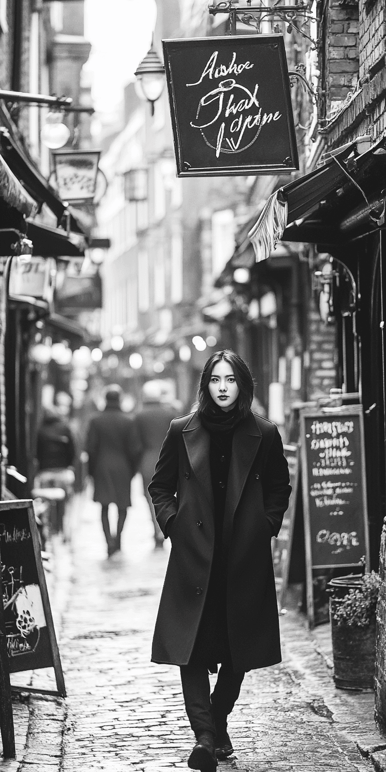 AI generated: Black and white street photography of an attractive woman on the streets of London, shot by arriflex...