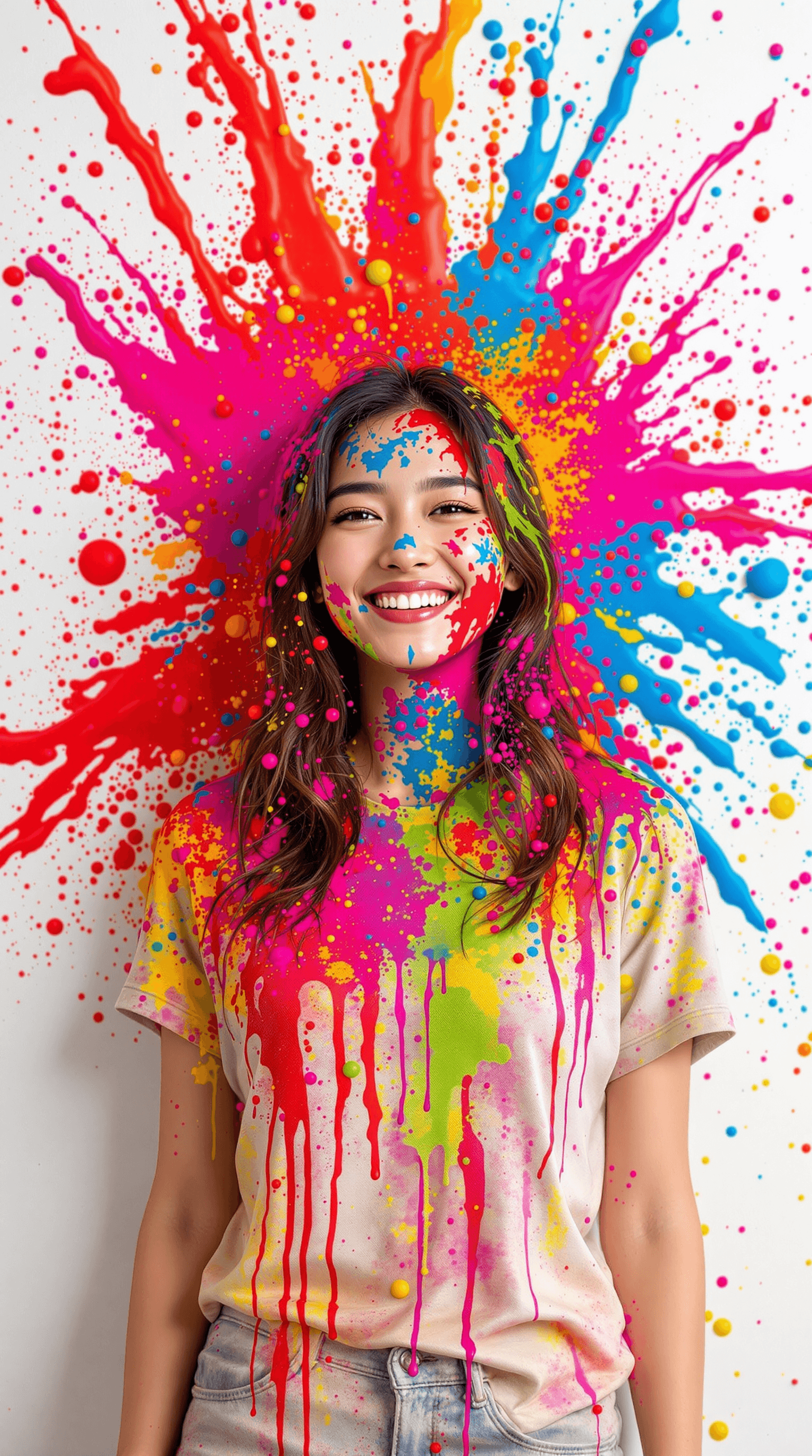 AI generated: a full body photograph of young asian female looking at the viewer, standing against a plain white w...
