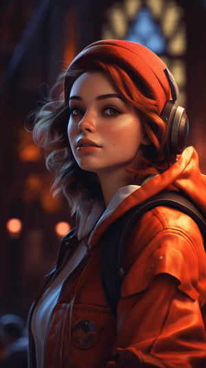 AI generated: Headshot, a person, posing, a camera, vintage design, warm accents, and a vibrant color palette, Dra...