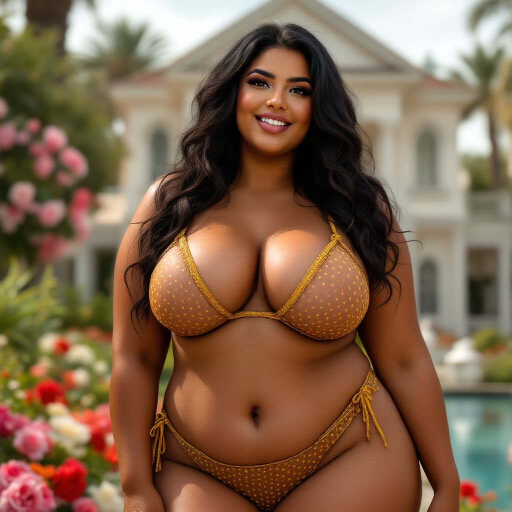 AI generated: a full body picture of an arabian American  chubby woman with realistic look of a very hot  plus siz...