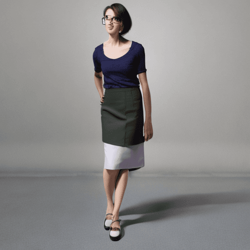 AI generated: Photo of a female with glasses with long long in a little skirt