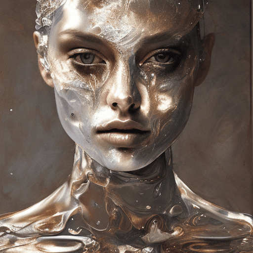 AI generated: a woman, in the style of made of liquid metal, layered fabrications, nicola samori, brian jungen, ex...