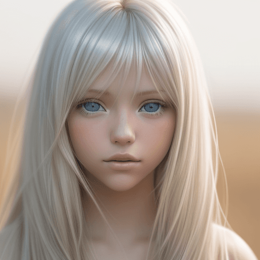 AI generated: photo featuring a girl model, blondy color hair, 300mm f/5. 8, light silver and white, optical, soft...