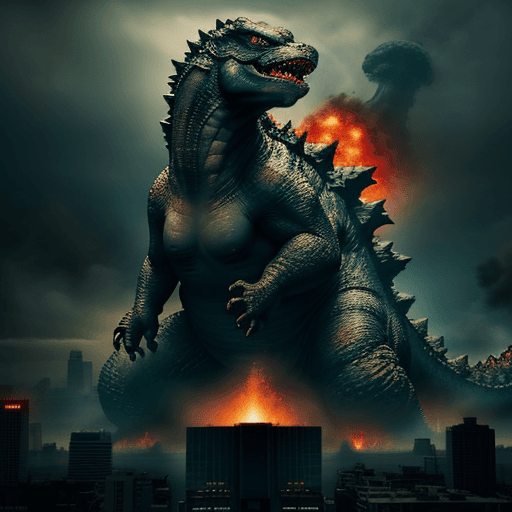 AI generated: Huge Godzilla destroying the world