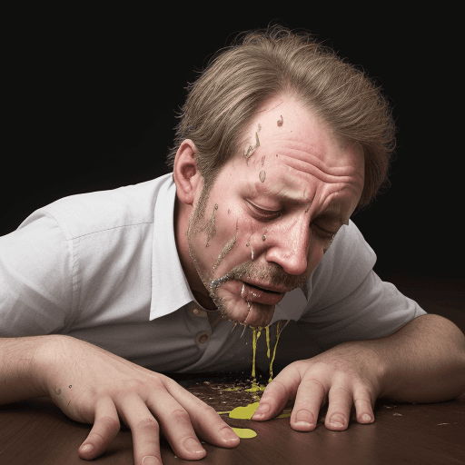 AI generated: Drunk man, 45 yo, after vomiting