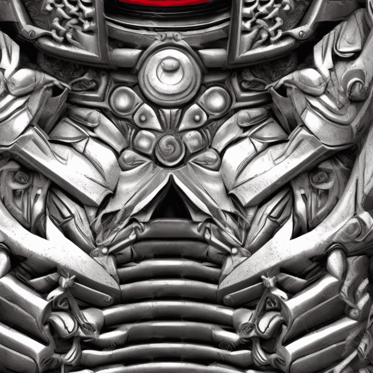 AI generated: gray metal armor in the form of a human chest made of bones with a floral relief on the white backgr...