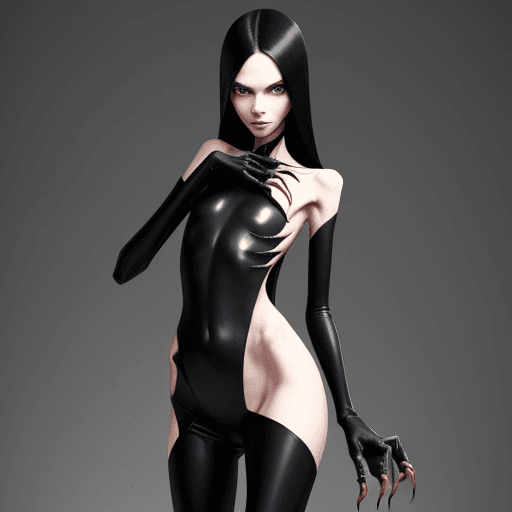 AI generated: ultra skinny girl with long black curved claws, 