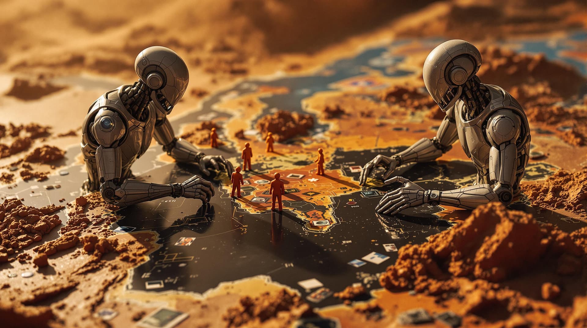 AI generated:  A hyper-realistic  scene: ,gods playing "terraforming mars" a board game, on a  game z board featur...