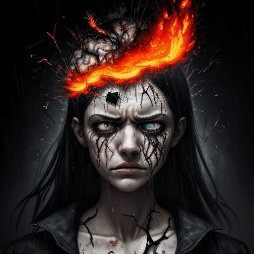 AI generated: shattered fragments on the pain face, describing the mess inside the brain, disturbing the mind, dep...