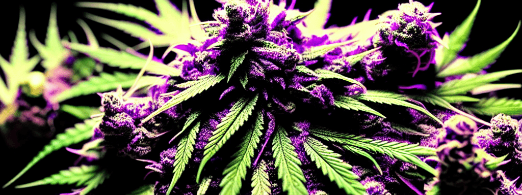 AI generated: purple haze marijuana strain, epic scale cinematic full body marijuana goddess character concept per...