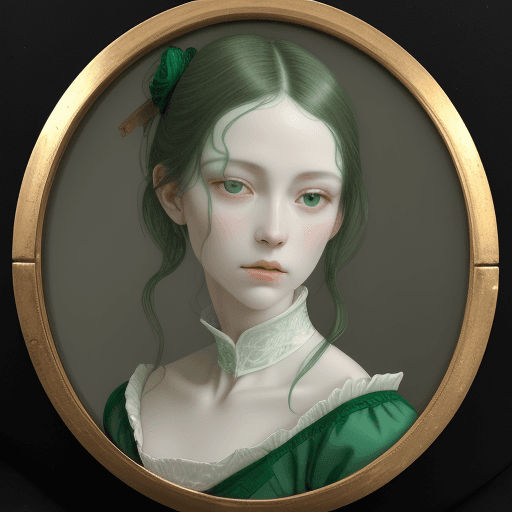 AI generated: Porcelain portrait, repaired using Kintsugi, emerald color