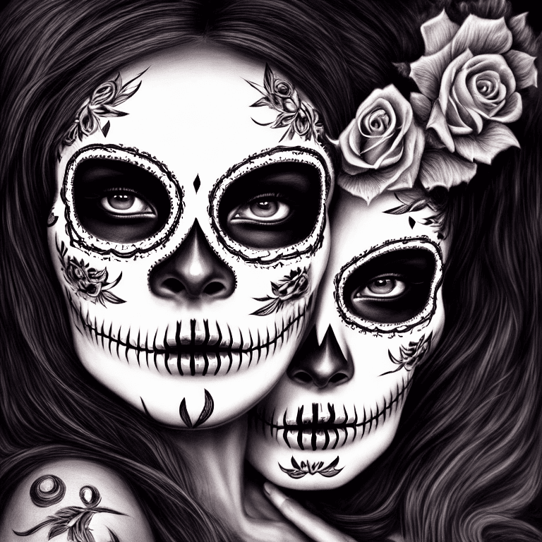 AI generated: beautiful woman with sugar skull face + Full HD render + immense detail + dramatic lighting + well l...
