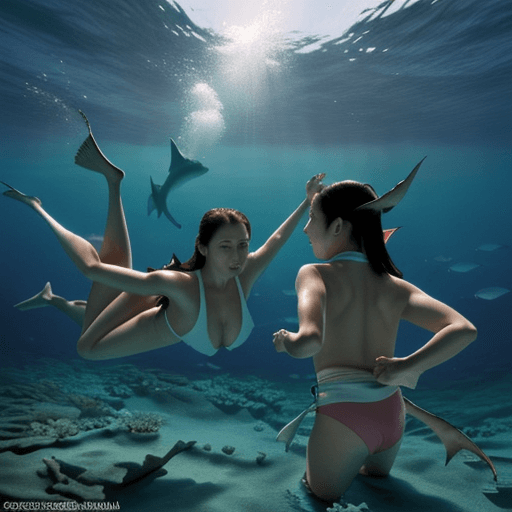 AI generated: Photo of a ultra realistic beautiful and peaceful shark swimming in a full coral reef with two karat...