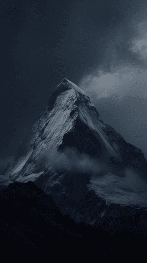 AI generated: Dusk, A mountain peak, Overcast with dim twilight, shot by Dawoud Bey, cinematic beauty, 3D, dramati...