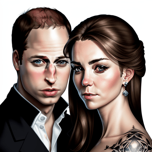 AI generated: Prince William and Kate portrait, ink, ultra realistic tattoo style