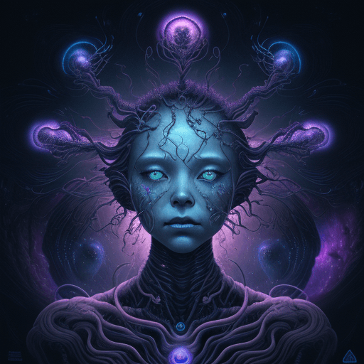 AI generated: Prompt: waist up portrait of intricate organic nebula neural clothes on alien with nebula galaxy for...