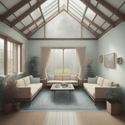 AI generated: High resolution photography interior design, dreamy sunken living room conversation pit, wooden floo...