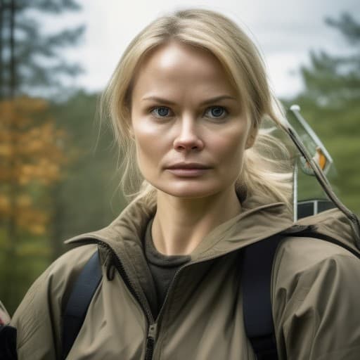AI generated: a super-detailed photography of a woman in her midst 30 being the lone survivor of her village... ,-...